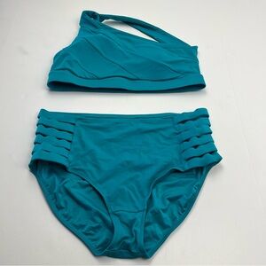 Kiava Teal Blue Green Asymmetric One-Shoulder High-Waist Swimsuit Womens Large